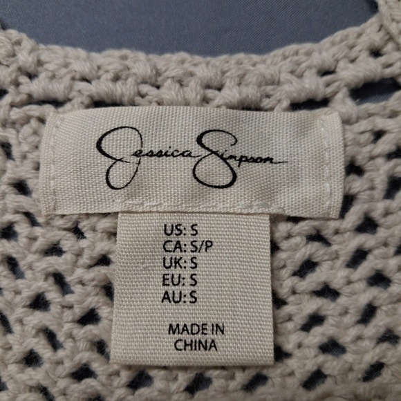 Jessica Simpson Crochet Tank Top Ivory Boho Hippie Open Knit Festival Sz Small - Picture 6 of 8